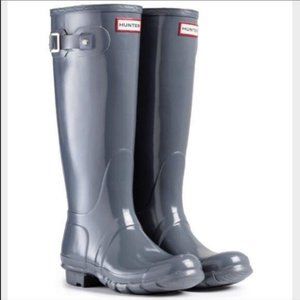Hunter | Gray Rubber Knee High Rain Tall Boots 8